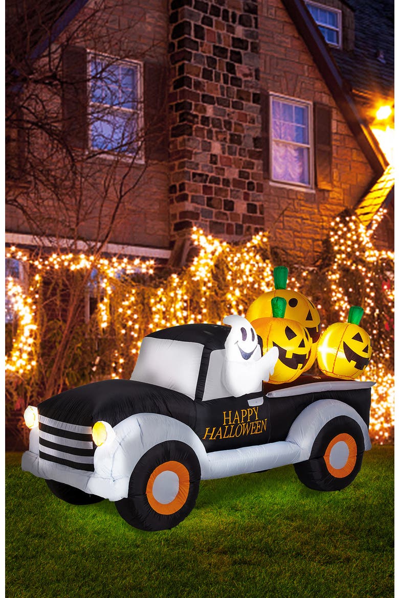 8FT Lighted Inflatable Truck with Jack-O-Lantern Pumpkins Decor, Alternate, color, Black