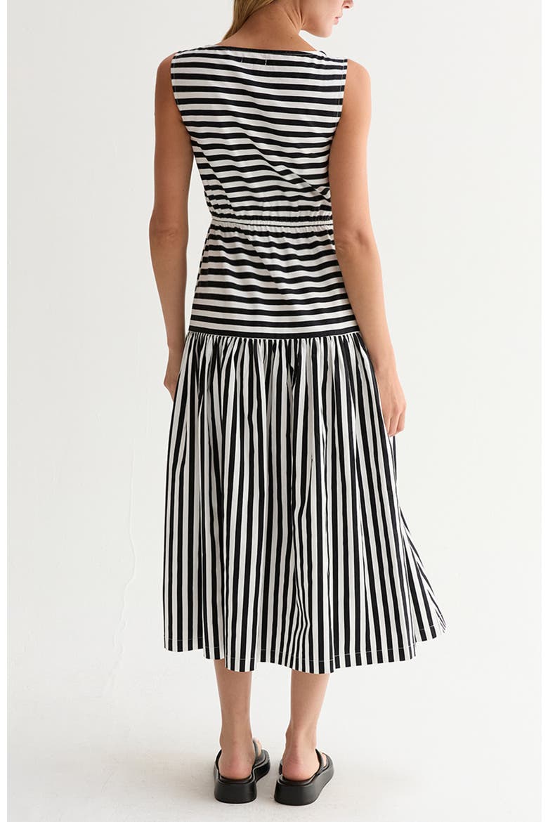 Cotton Blend Gathered Stripe Midi Dress, Alternate, color, White/Black