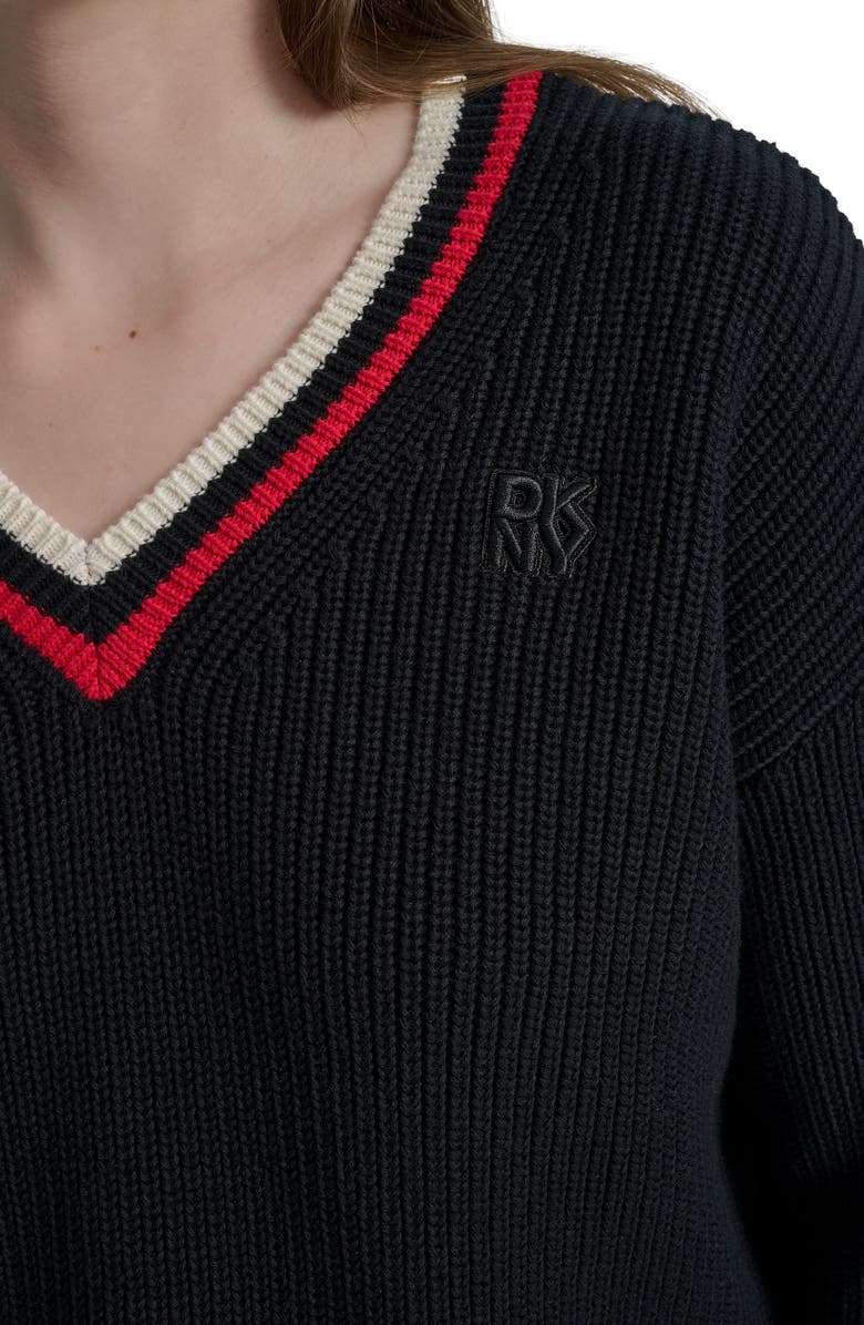 DKNY Jeans V-Neck Shaker Stitch Cotton Sweater, Alternate, color, 
