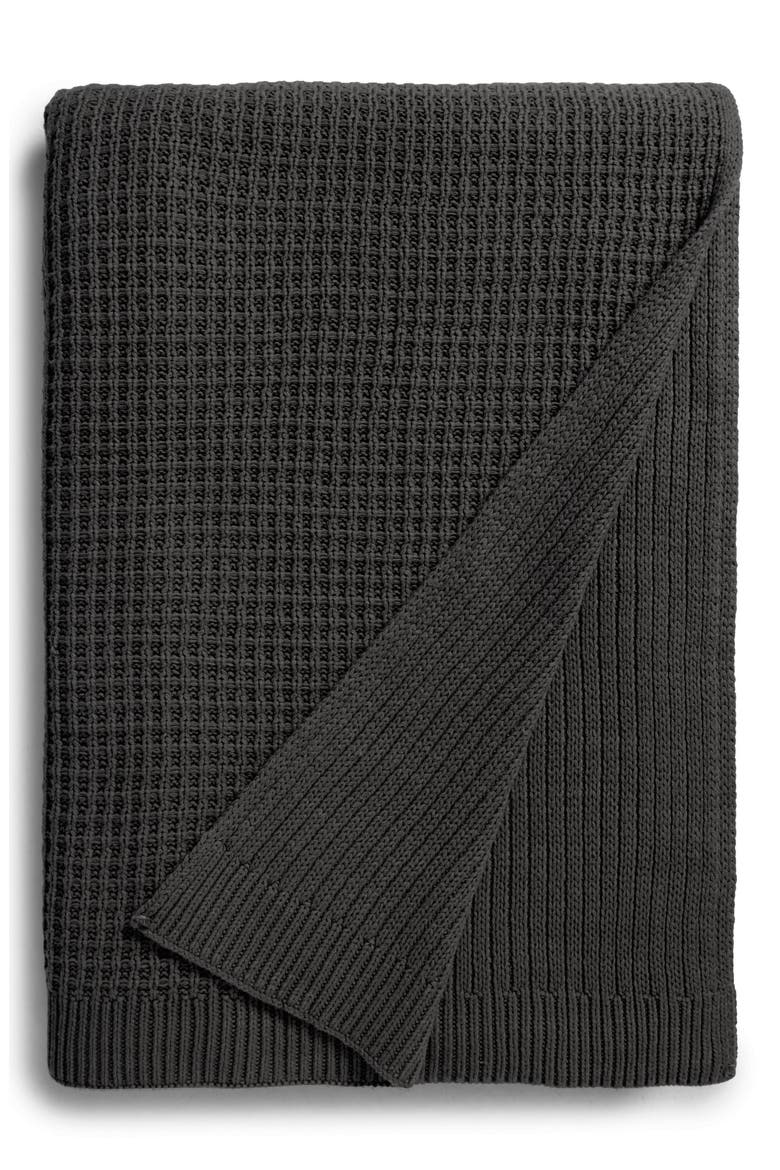 Reversible Knit Blanket, Main, color, BLACK RAVEN