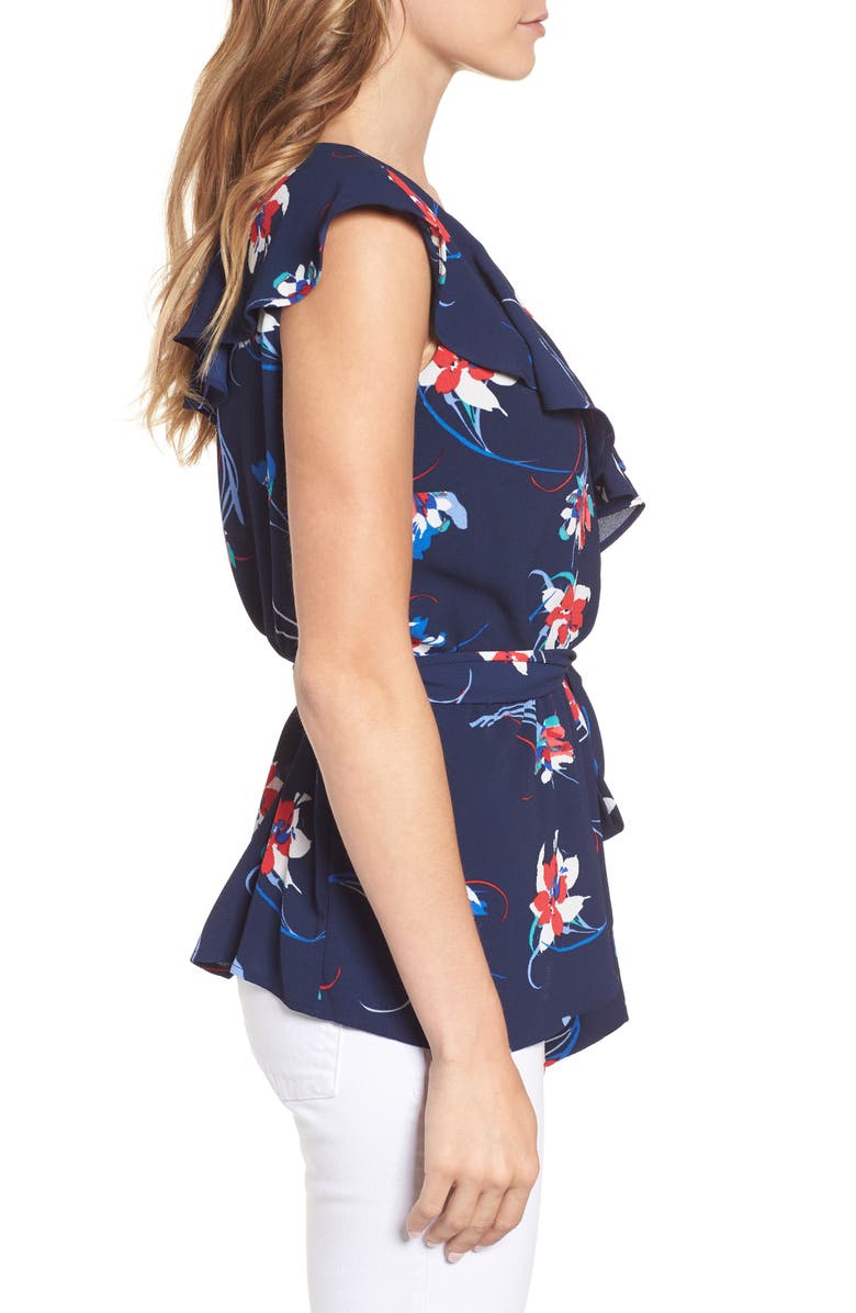 Halogen<sup>®</sup> Ruffled Tie Waist Top, Alternate, color, Navy Print
