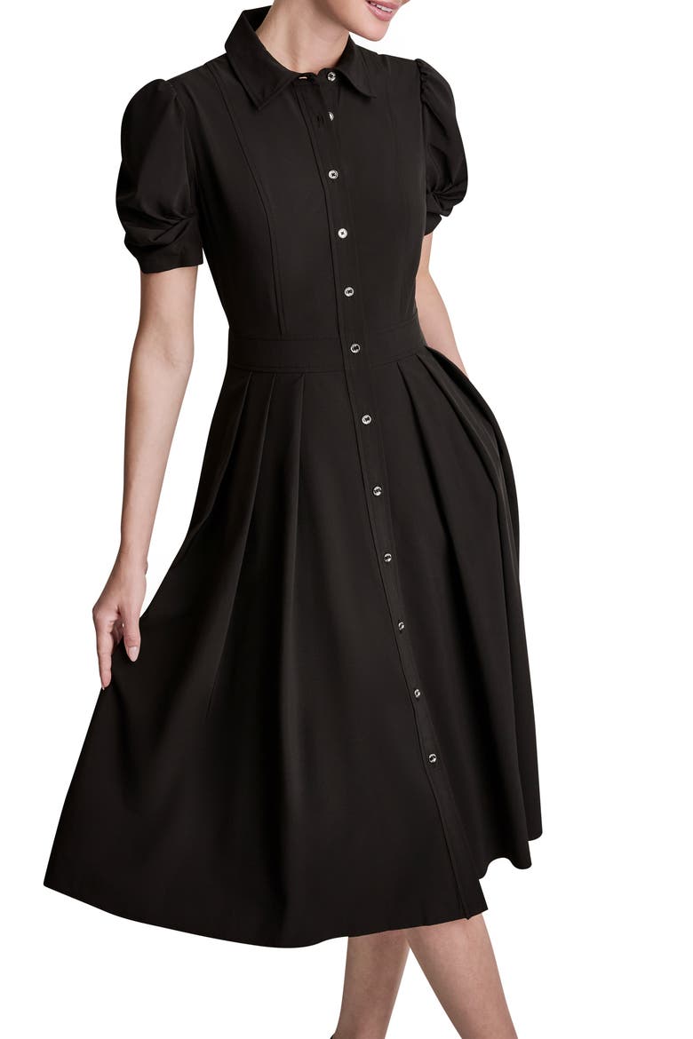 Commuter Short Sleeve Shirtdress, Alternate, color, BLACK
