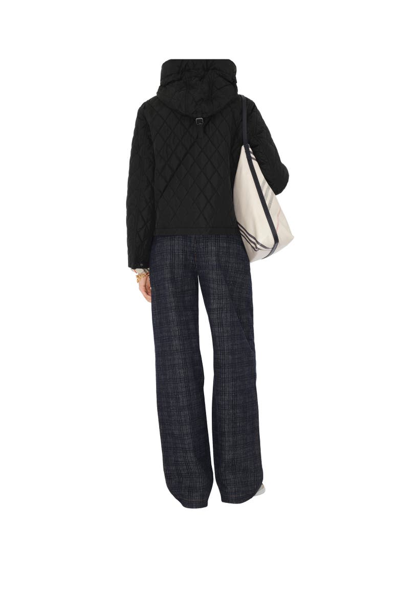 Cropped Quilted Nylon Hooded Jacket, Alternate, color, Black