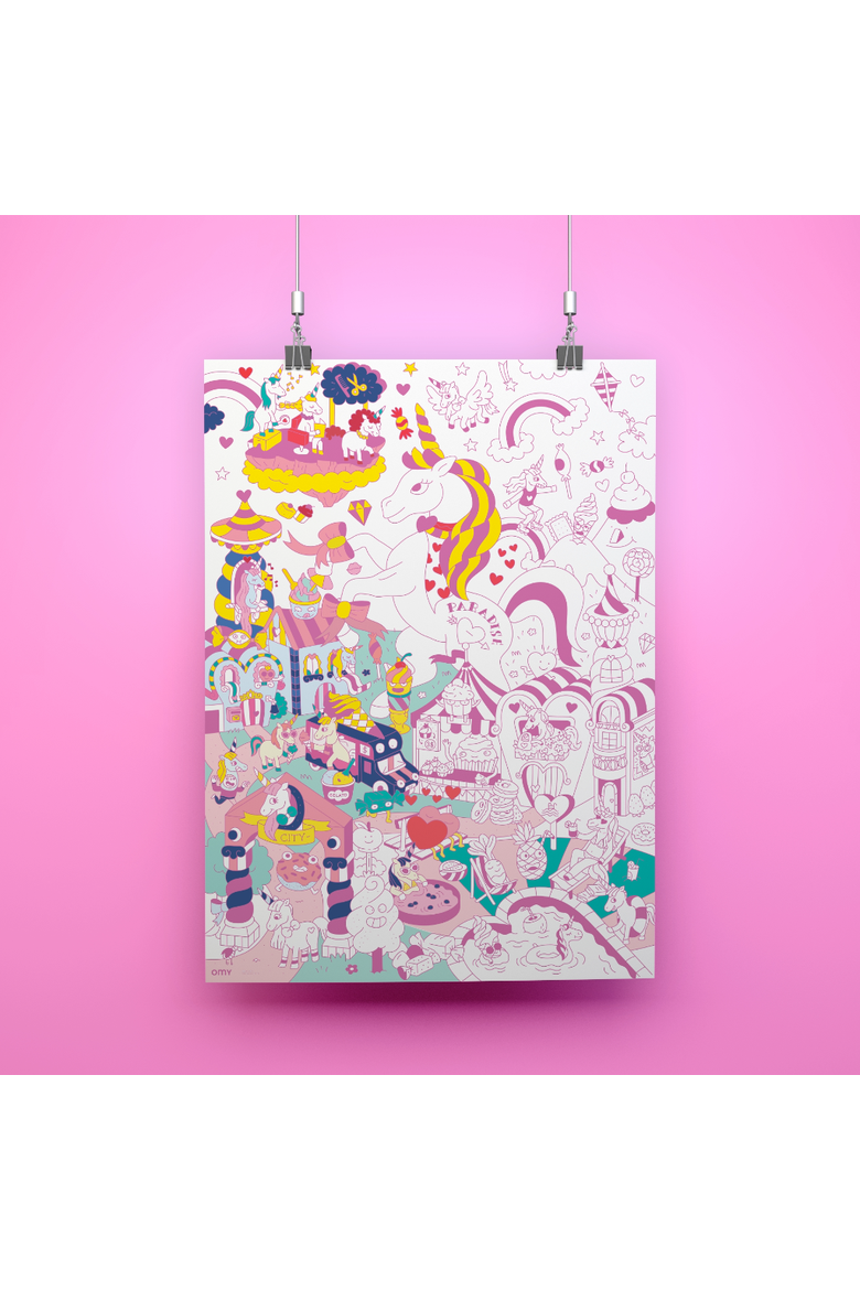 Giant coloring poster Unicorn, Alternate, color, MULTI