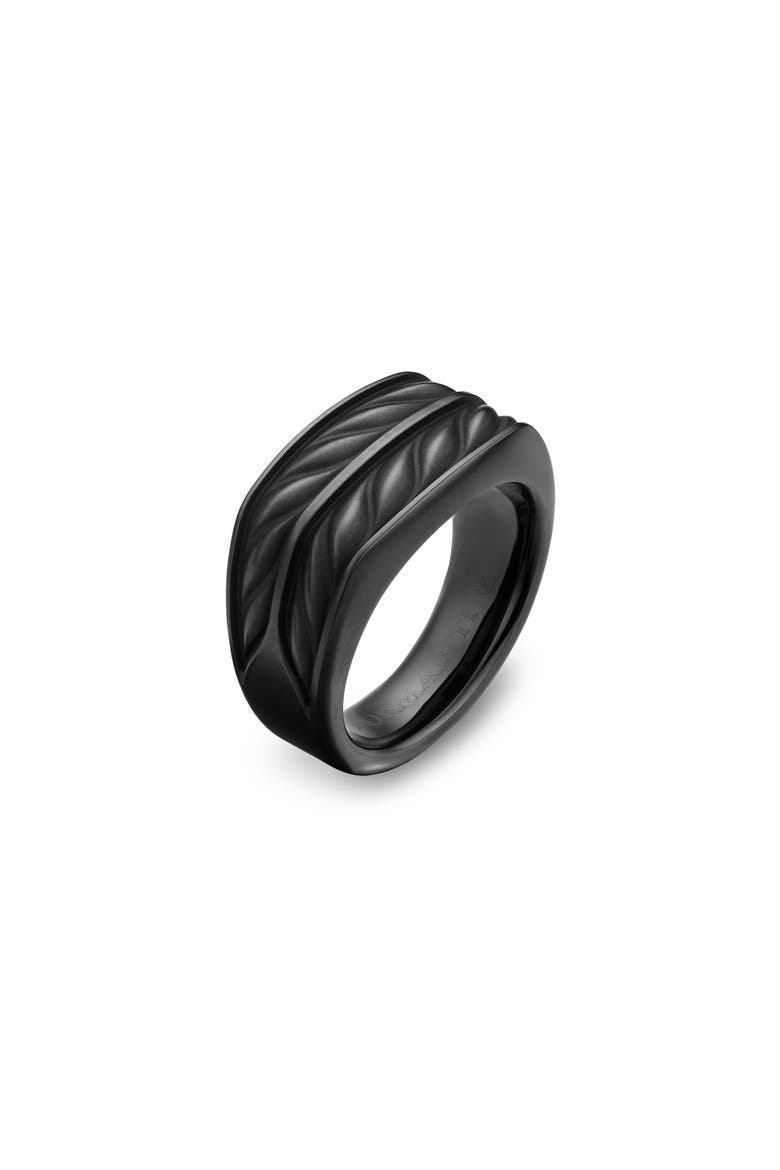Chevron Three Sided Signet Ring, Black Titanium, 12.5mm, Alternate, color, BLACK