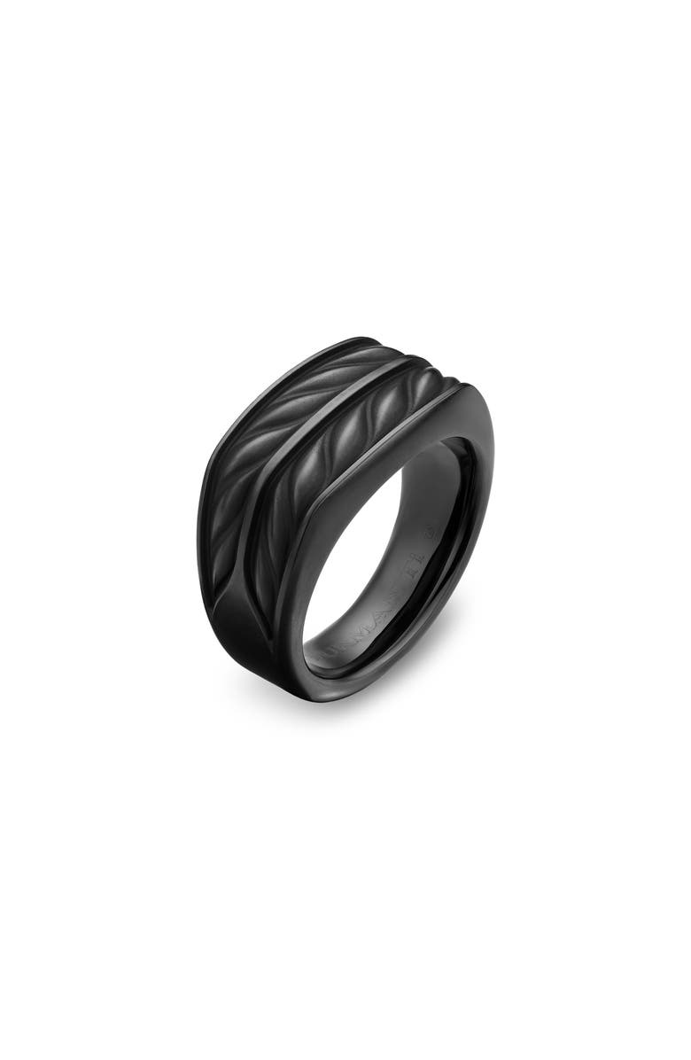 David Yurman Chevron Three Sided Signet Ring, Black Titanium, 12.5mm, Alternate, color, Black