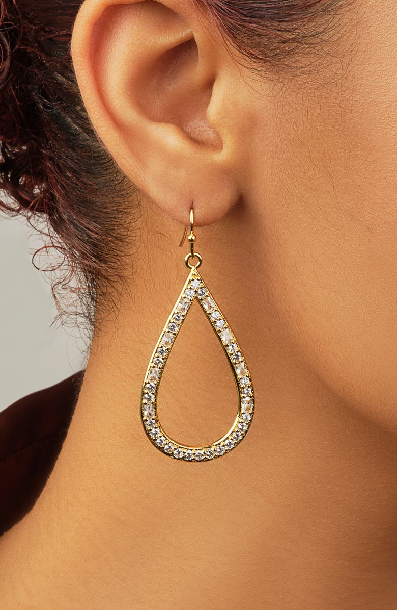 Sterling Forever Evangeline Cubic Zirconia Teardrop Earrings, Alternate, color, Gold