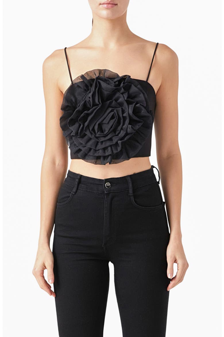 Organza Flower Crop Top, Main, color, BLACK