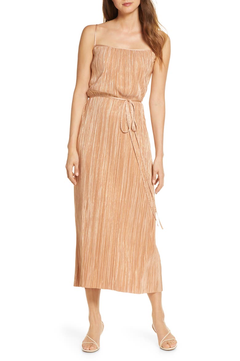 Metallic Plissé Dress, Main, color, NUDE