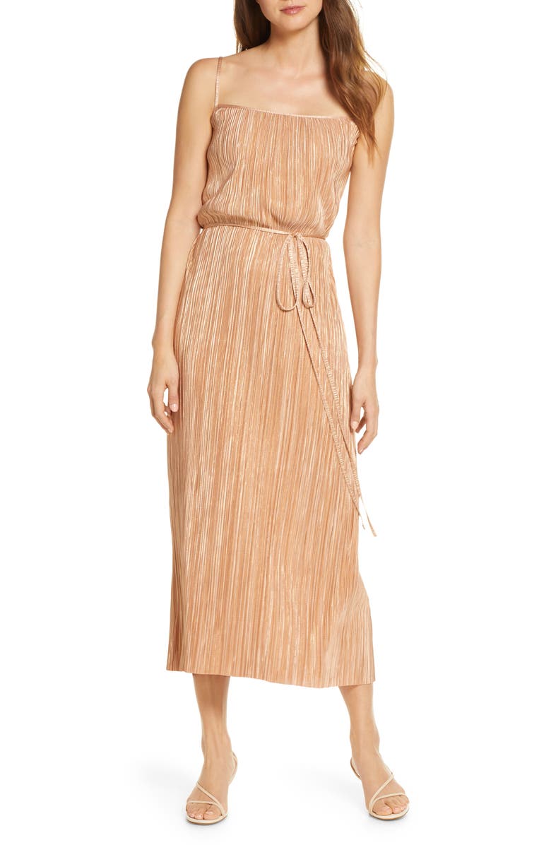 Forest Lily Metallic Plissé Dress, Main, color,
