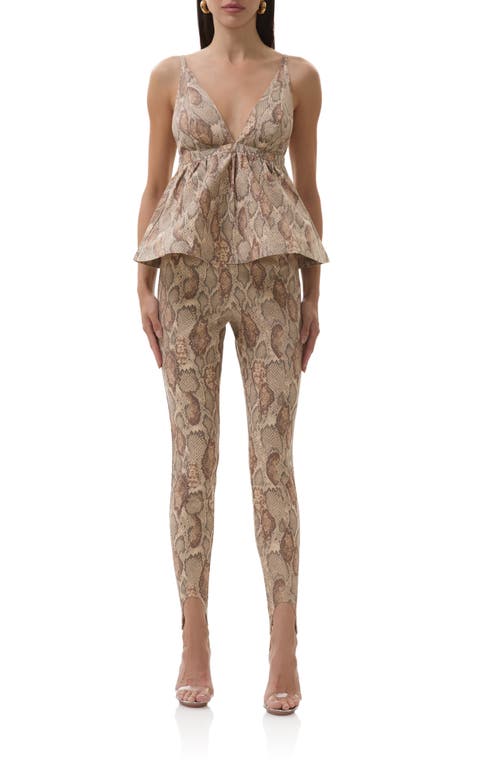 Afrm Tallie Snakeskin Print Stirrup Pants In Brown