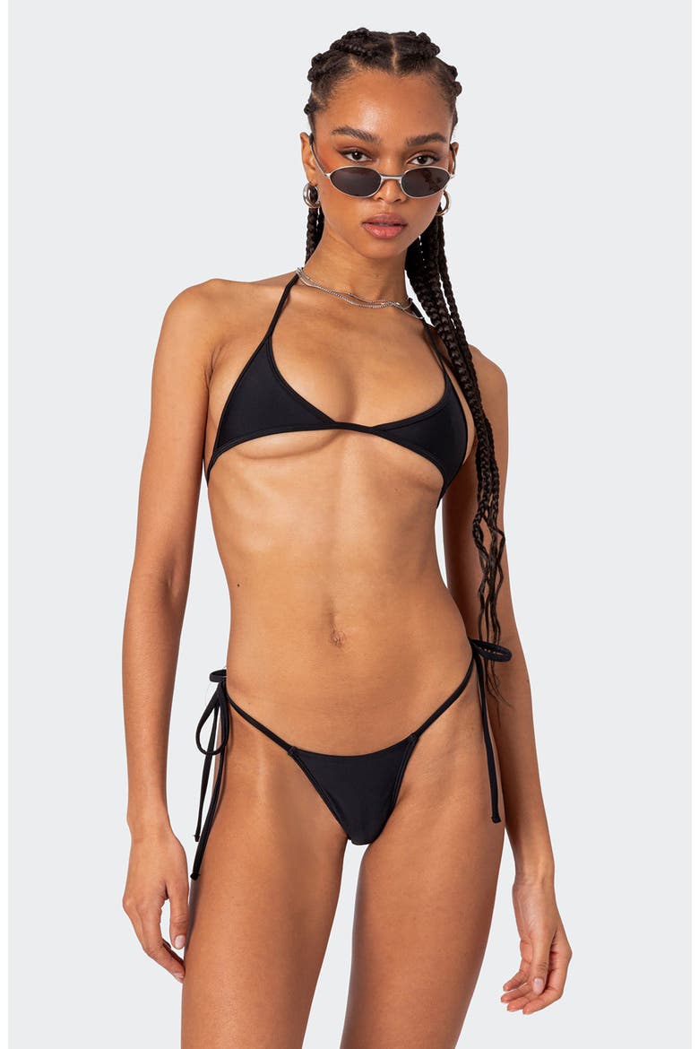Elora Mirco Triangle Bikini Top, Alternate, color, BLACK