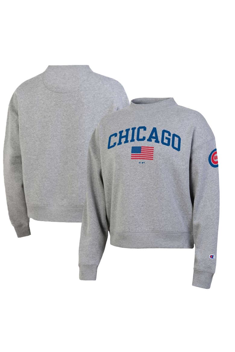Women's Champion  Heather Gray Chicago Cubs Americana Triumph Fleece Tri-Blend Sweatshirt, Main, color, Heather Gray