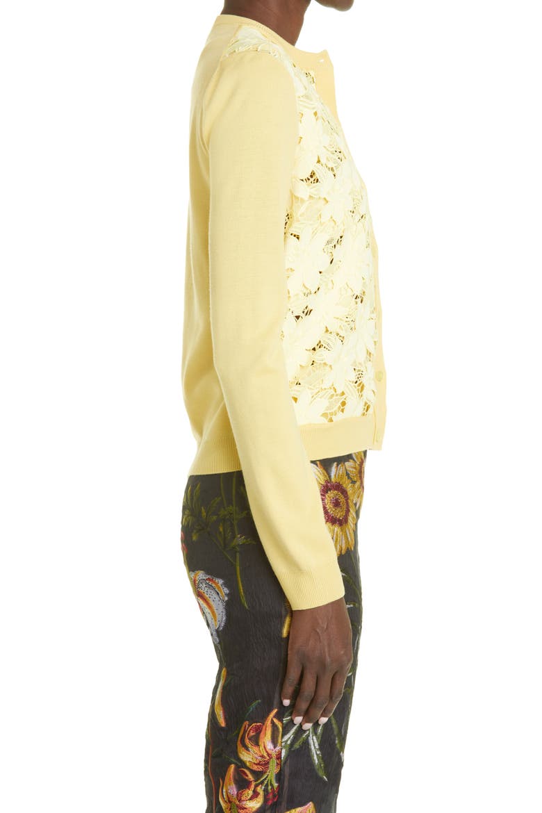 Tiger Lily Guipure Lace Inset Wool Cardigan, Alternate, color, BANANA