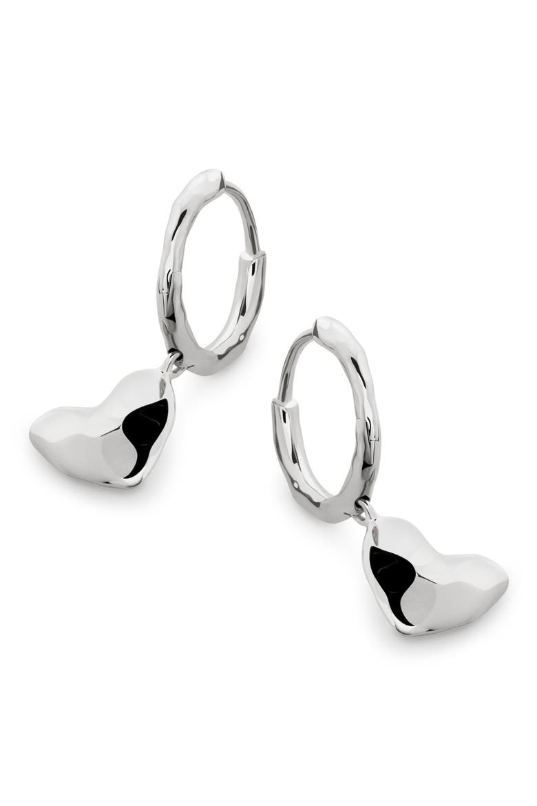 Heart Drop Huggie Hoop Earrings, Main, color, STERLING SILVER
