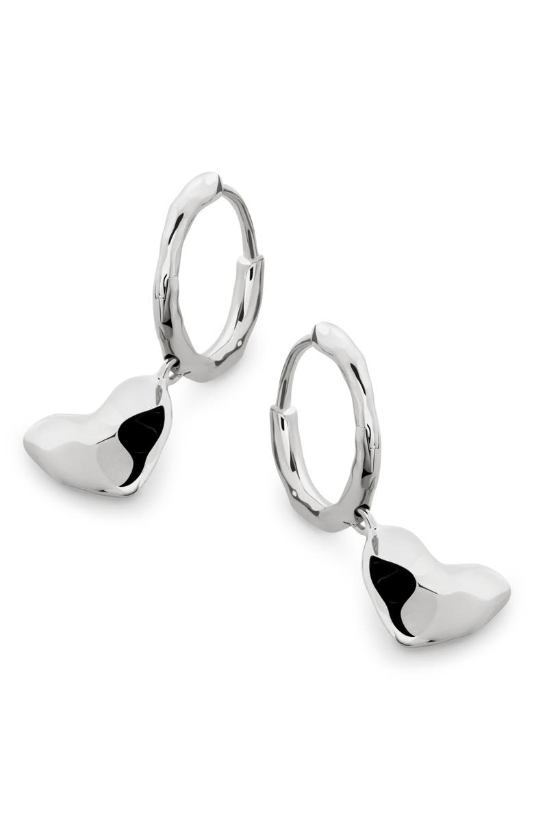 Monica Vinader Heart Drop Huggie Hoop Earrings, Main, color, Sterling Silver