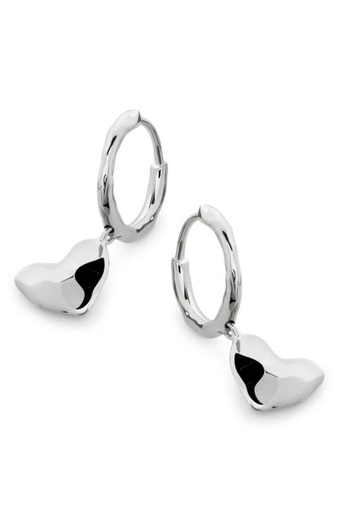 Heart Drop Huggie Hoop Earrings