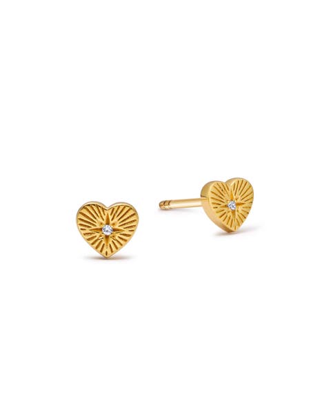 Gold Biography Heart Stud Earrings