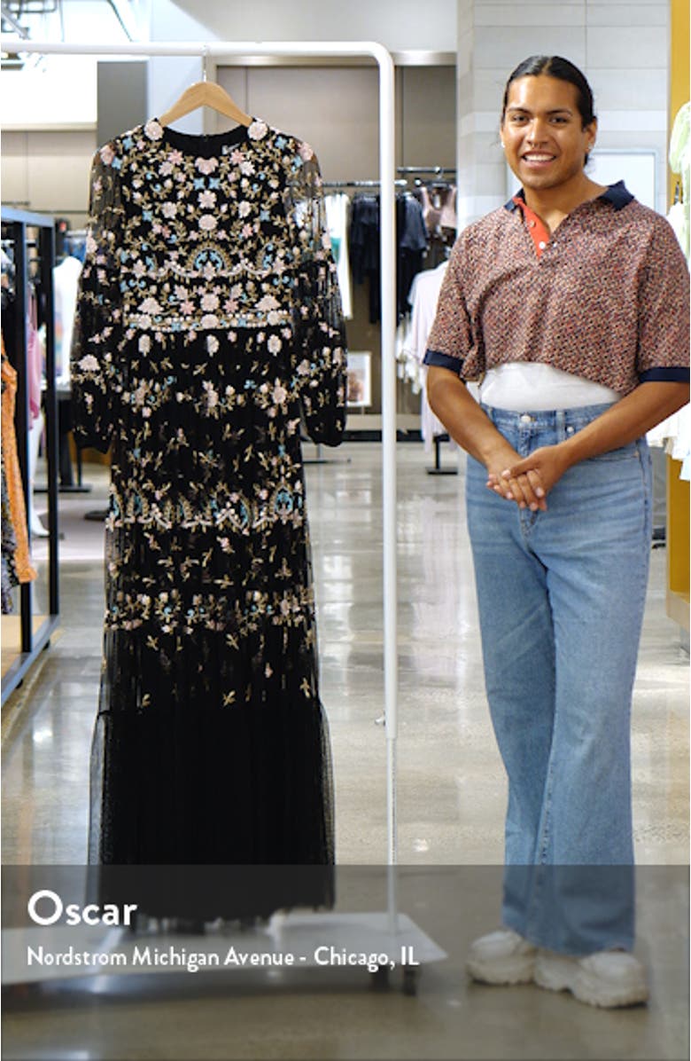 Embroidered Floral Long Sleeve Gown, sales video thumbnail