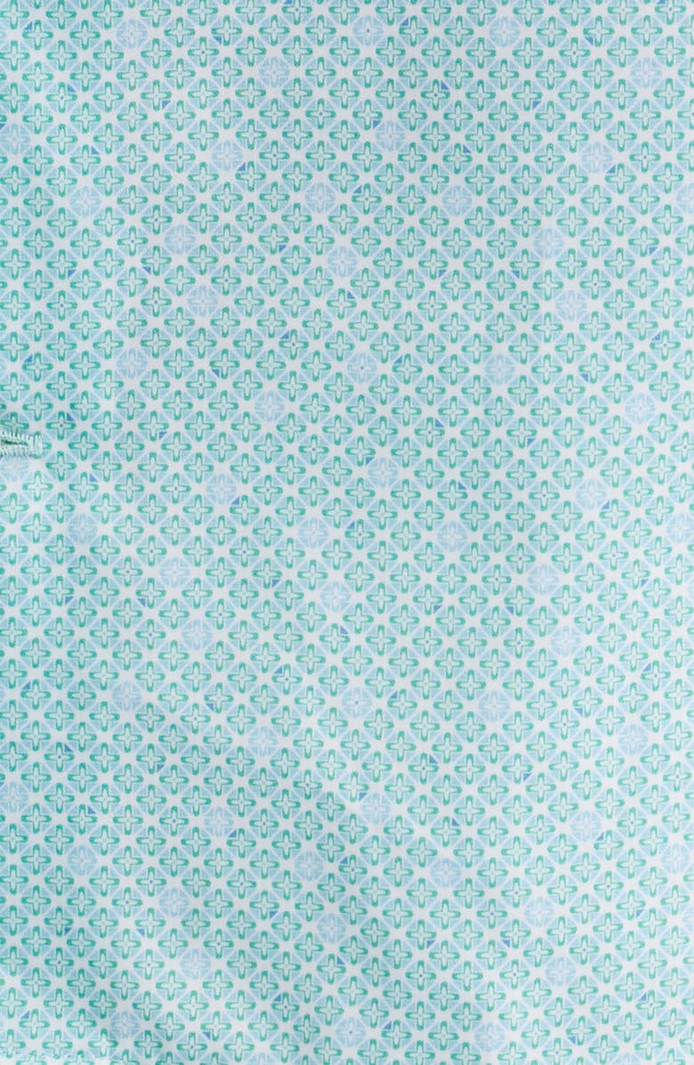 Peter Millar James Geo Print Short Sleeve Cotton Button-Up Shirt, Alternate, color, Meadow