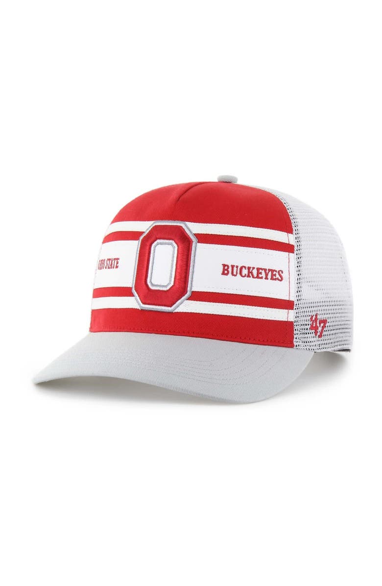 '47 Youth '47 Scarlet/Gray Ohio State Buckeyes Super Stripe Hitch Adjustable Trucker Hat, Main, color, 