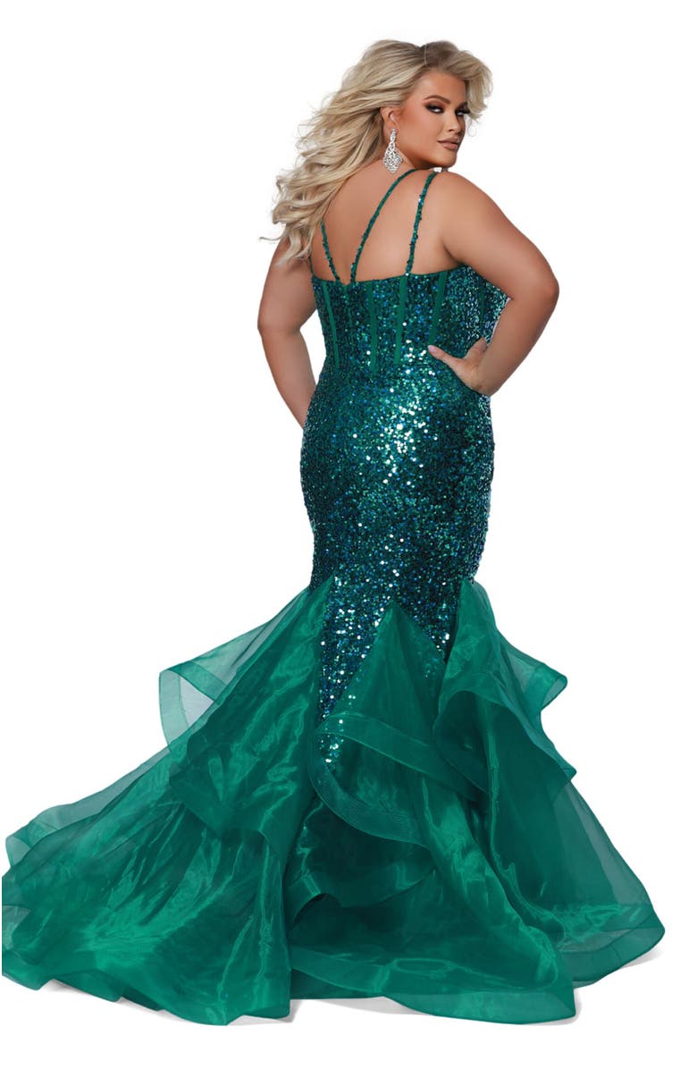 Johnathan Kayne for Sydney's Closet Sequin Mermaid Plus Size Evening Gown, Alternate, color, Peacock
