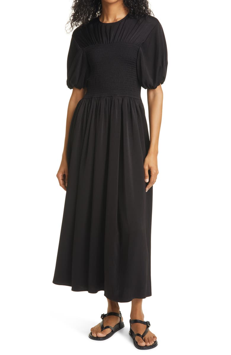 La Ligne Smocked Bodice Puff Sleeve Maxi Dress, Main, color,