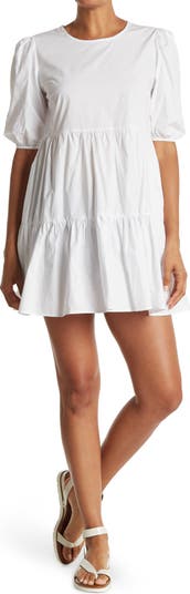 Know One Cares Cotton Poplin Short Sleeve Tiered Mini Dress