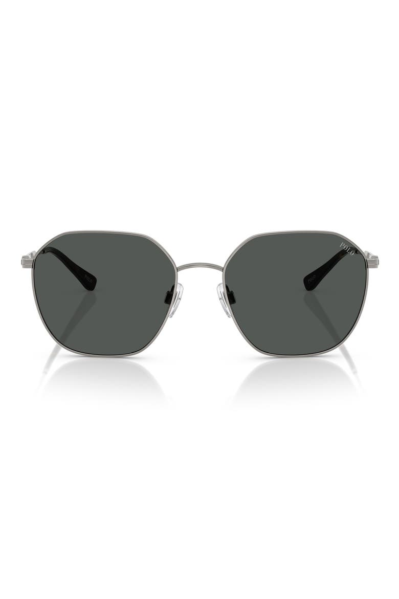 56mm Irregular Sunglasses, Main, color, BRUSHED GUN METAL / DARK GREY