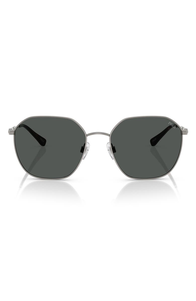 Polo Ralph Lauren 56mm Irregular Sunglasses, Main, color, Brushed Gun Metal / Dark Grey