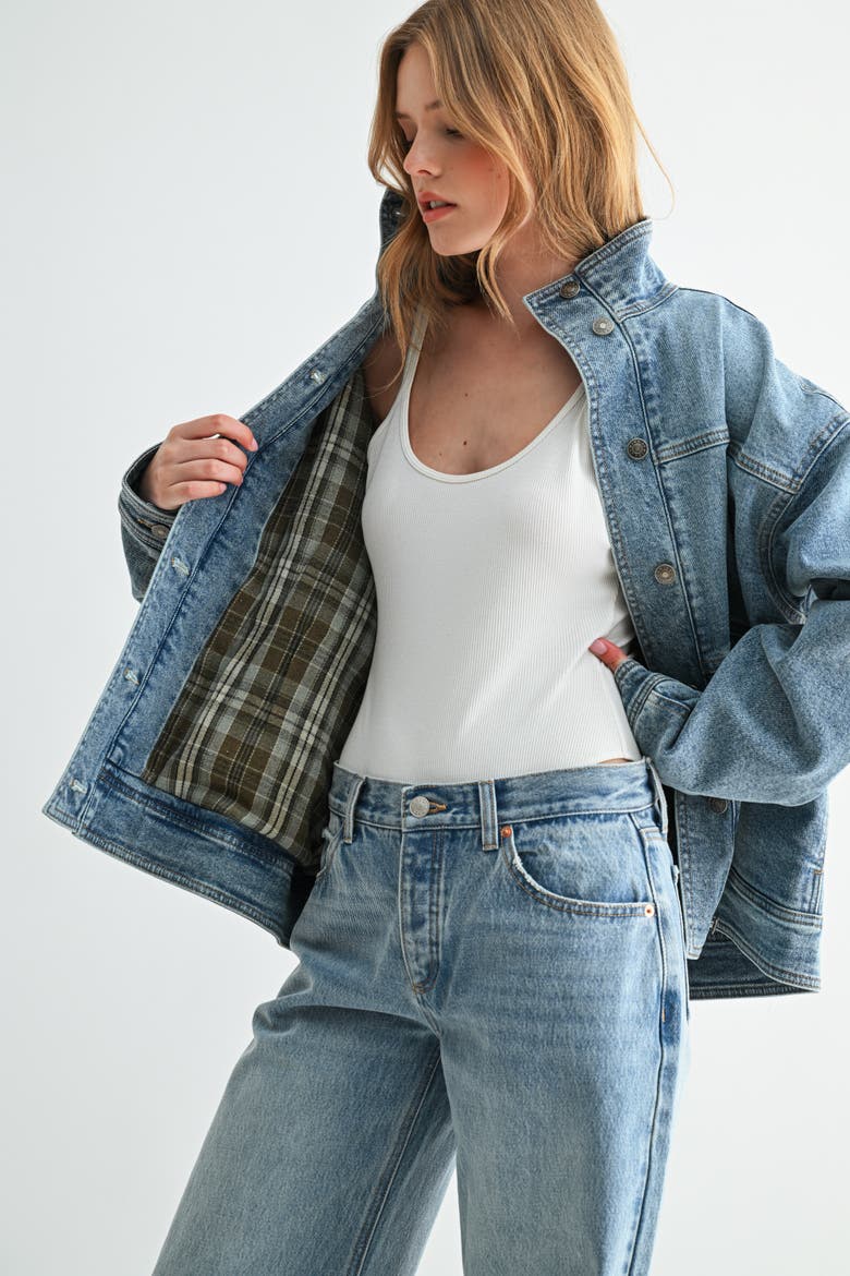 The Heritage Heavyweight Oversized Mock-Neck Denim Jacket, Alternate, color, Medium Wash