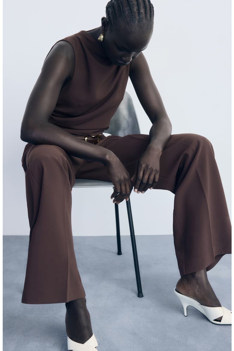Drape Belted Wide Leg Jumpsuit, Alternate, color, CHOCOLATE