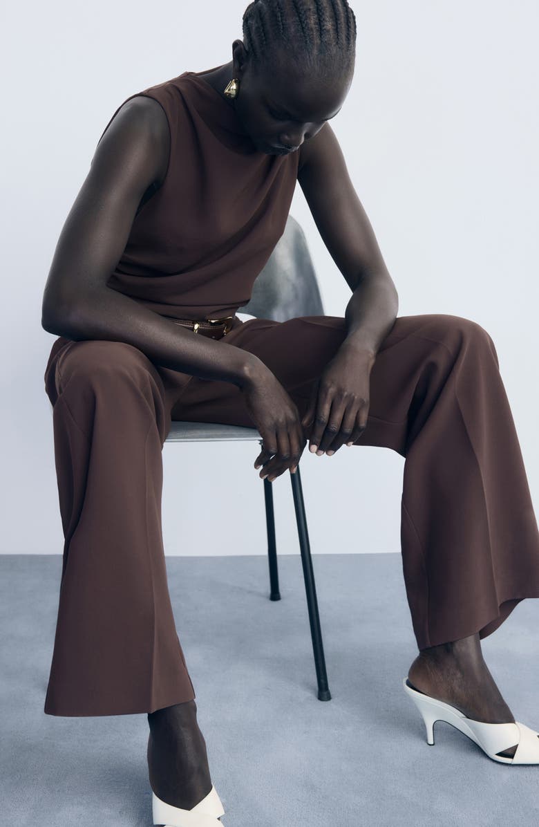 MANGO Drape Belted Wide Leg Jumpsuit, Alternate, color, Chocolate