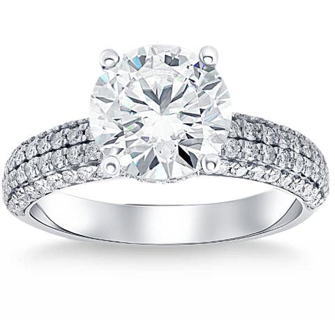 Certified 3.66Ct Micro Pave Diamond Engagement Ring 10k Gold Lab Grown