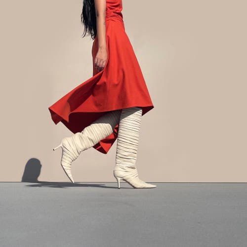 Shop Neil J. Rodgers Plisse Knee Boot In Creme Nappa