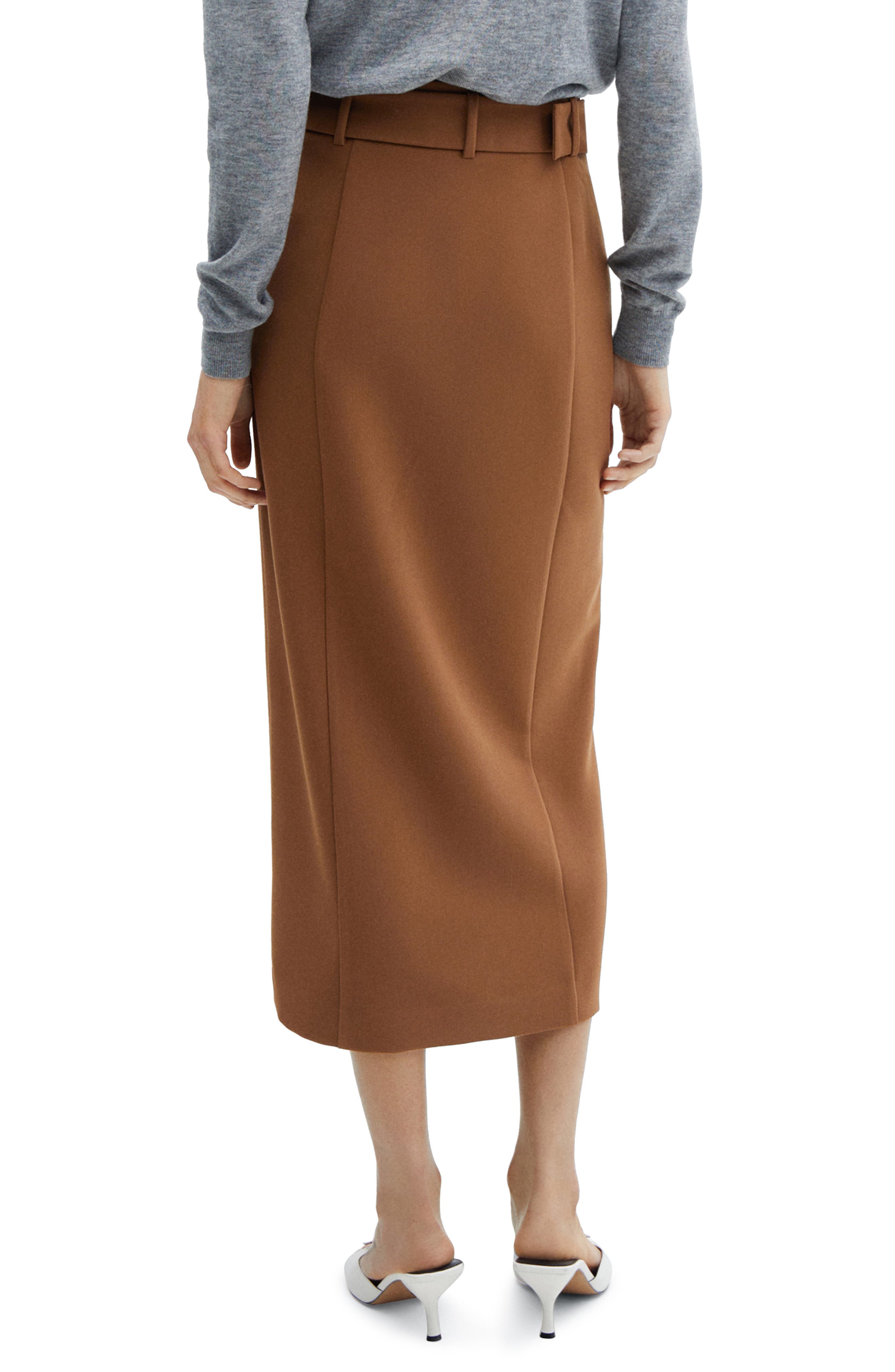 Belted Front Slit Midi Skirt - image 2