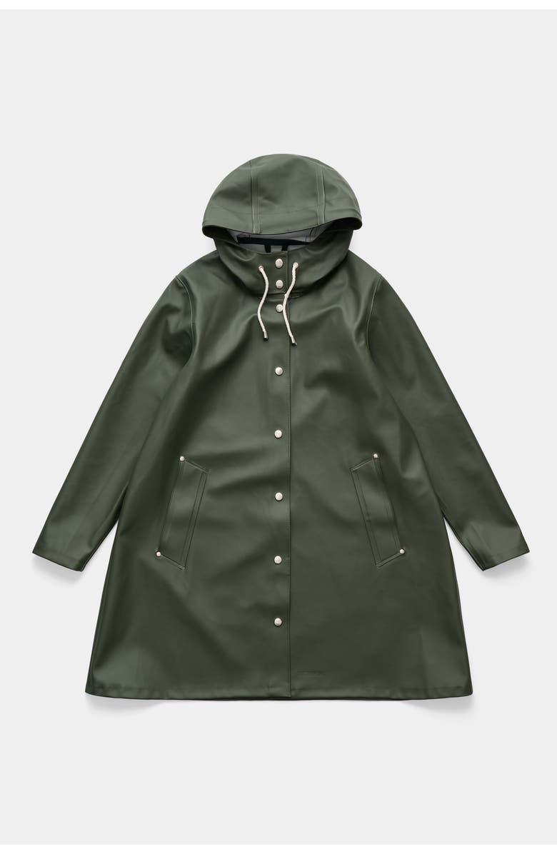 Stutterheim Mosebacke Hooded Long Sleeve Raincoat, Alternate, color, Green