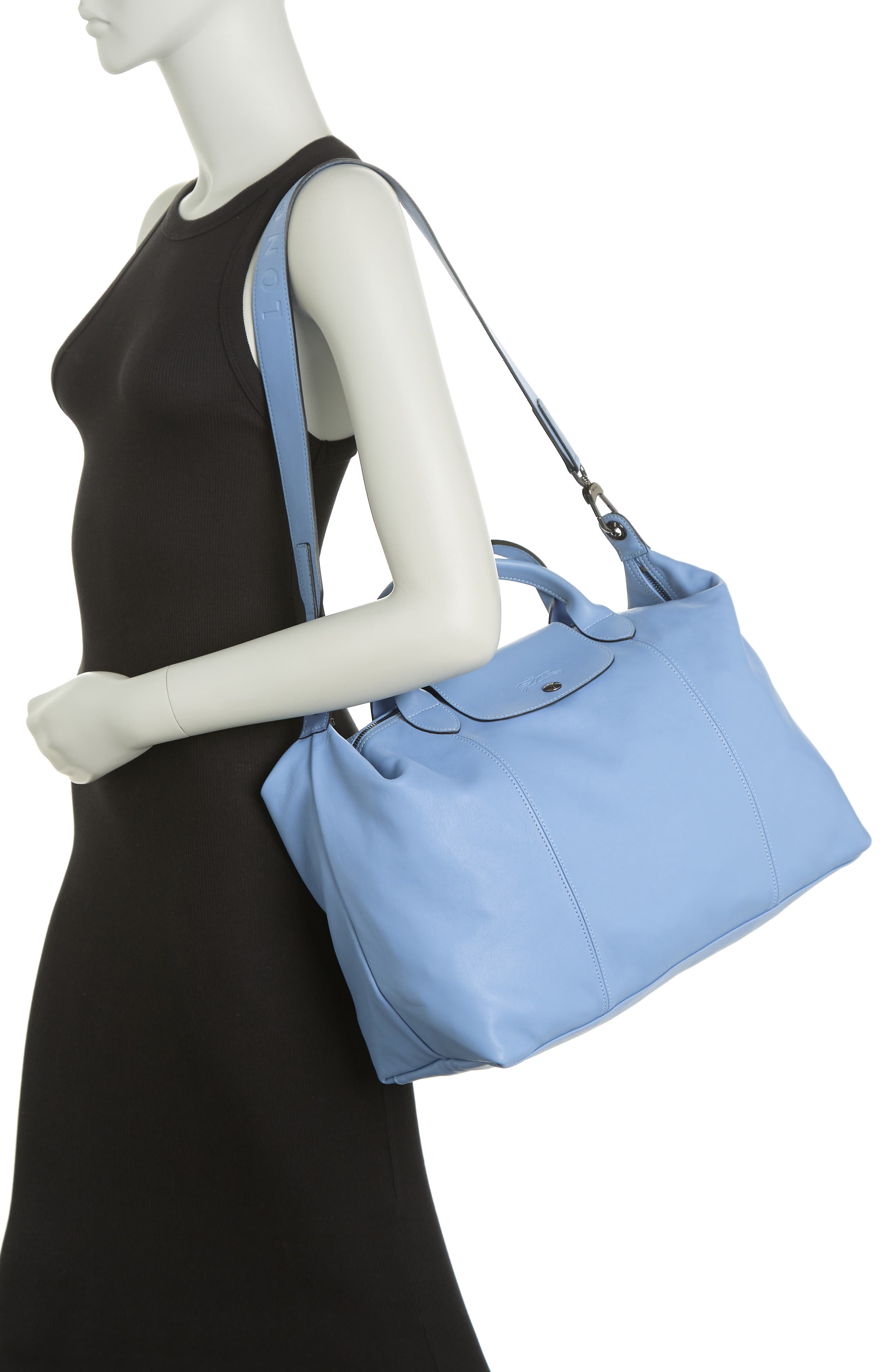 Small 'Le Pliage Cuir' Leather Top Handle Tote, Alternate, color, BLUE