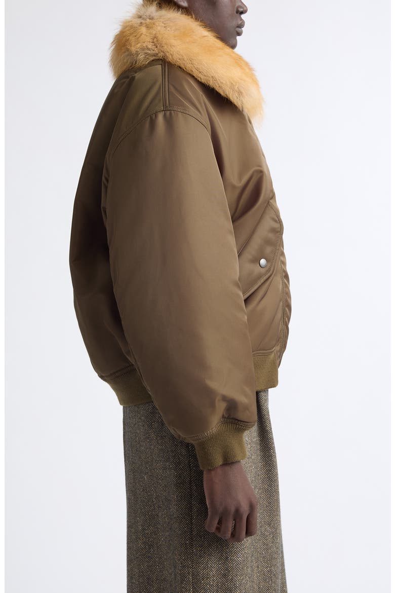 Bomber Jacket with Genuine Shearling Collar, Alternate, color, KAKI/ CHAMOIS/ GRIS/ ORANGE
