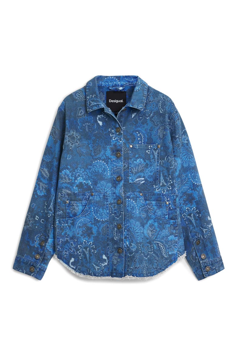Floral Print Denim Jacket, Alternate, color, LIGHT BLUE