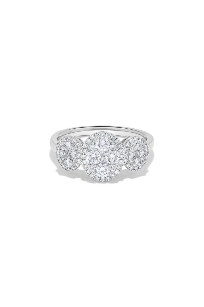 Triple Oval Shaped Round Diamond Cluster Ring in 14K White Gold, Alternate, color, 14K White Gold