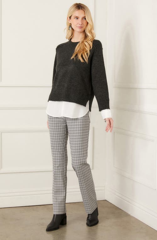 Karen Kane Mixed Media Layered Crewneck Sweater In Black
