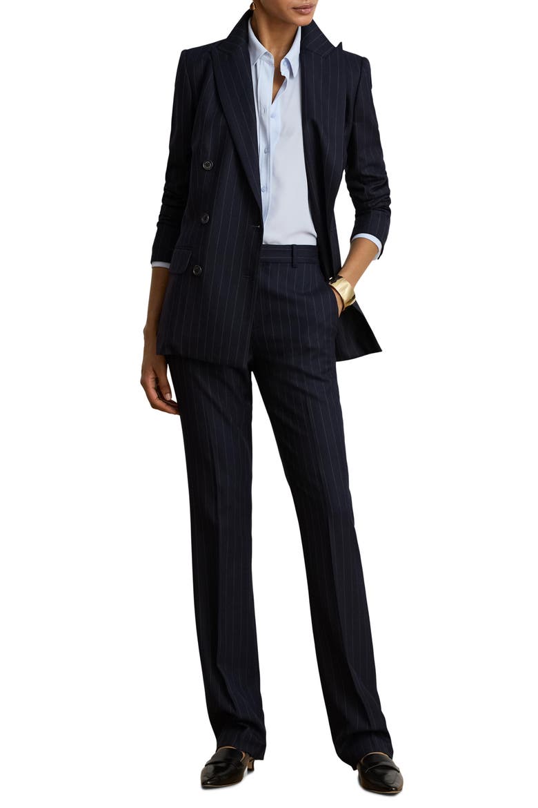 Pinstripe Wool Twill Straight Leg Pants, Main, color, NAVY BLUE/ WHITE