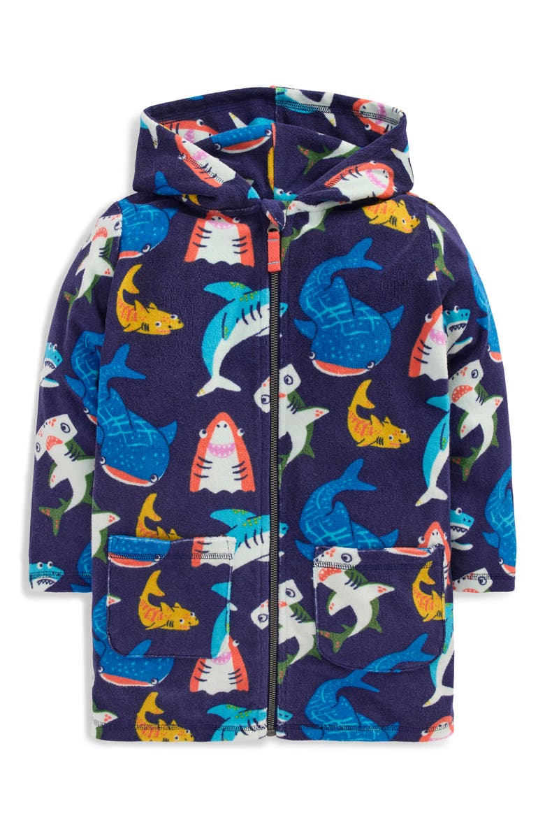 Kids' Shark Terry Cloth Full Zip Hoodie, Main, color, NAVY SHARKS