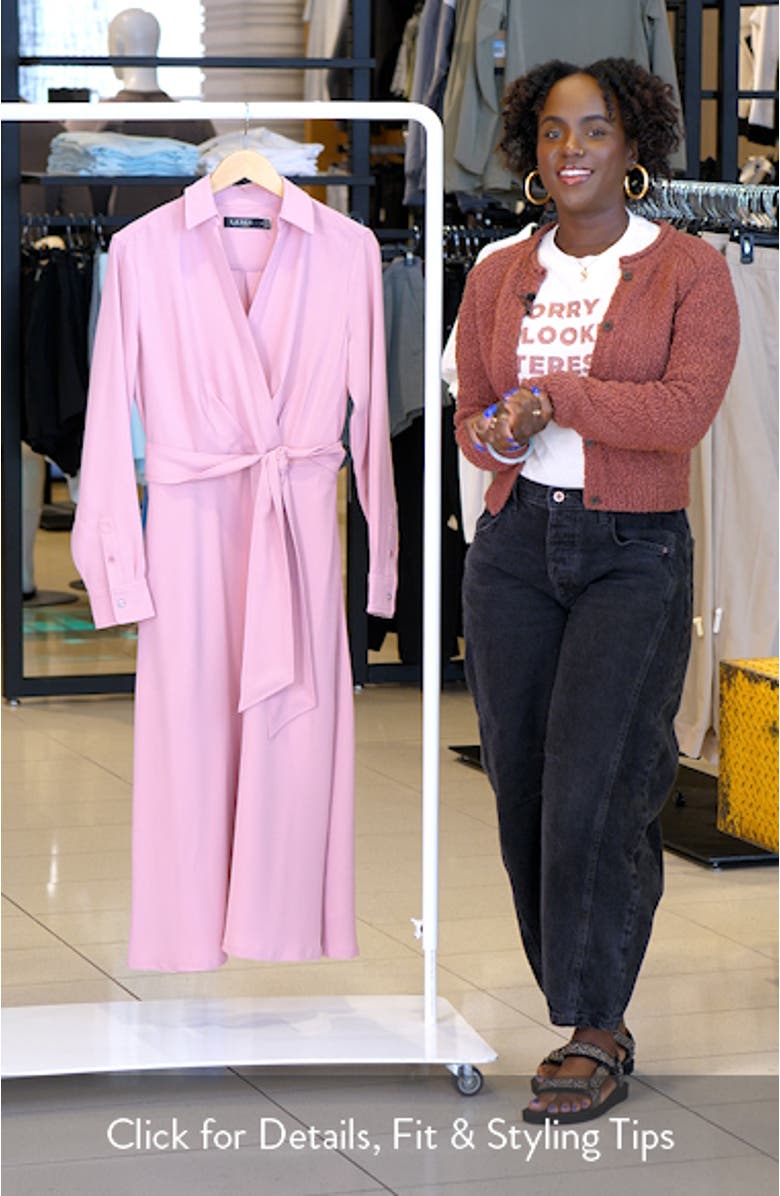 Surplice Long Sleeve Georgette Midi Shirtdress, sales video thumbnail