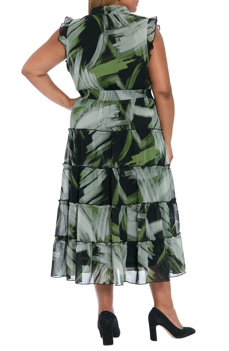 London Times Flutter Sleeve Tiered Maxi Dress, Alternate, color, Black/ O Green