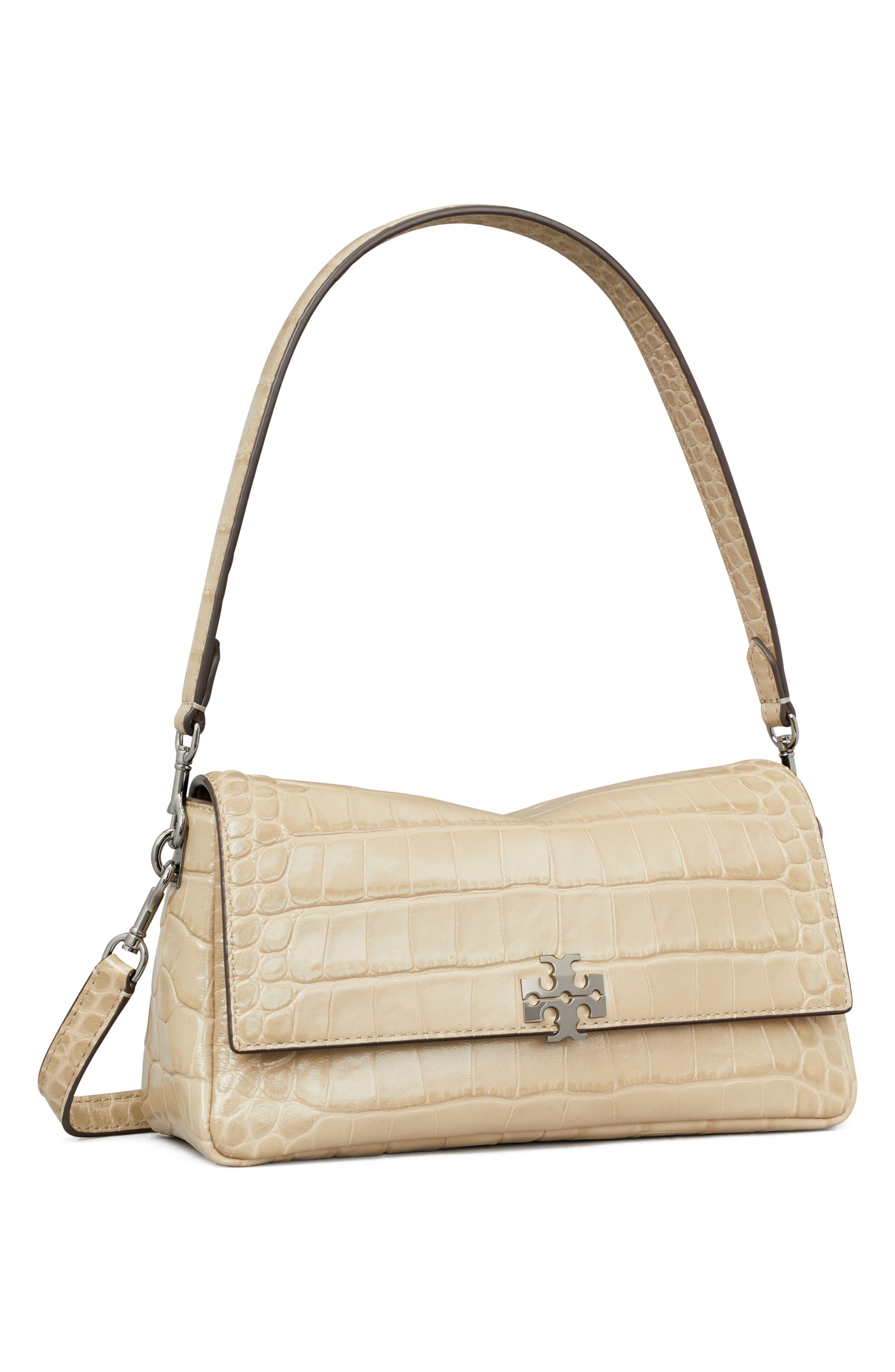 Tory Burch Small Charlie Croc Embossed Shoulder Bag, Alternate, color, Light Hickory
