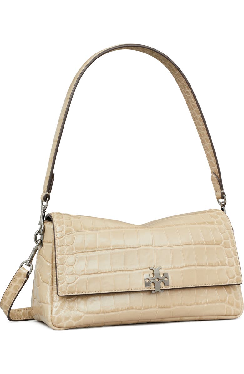 Tory Burch Small Charlie Croc Embossed Shoulder Bag, Alternate, color, Light Hickory