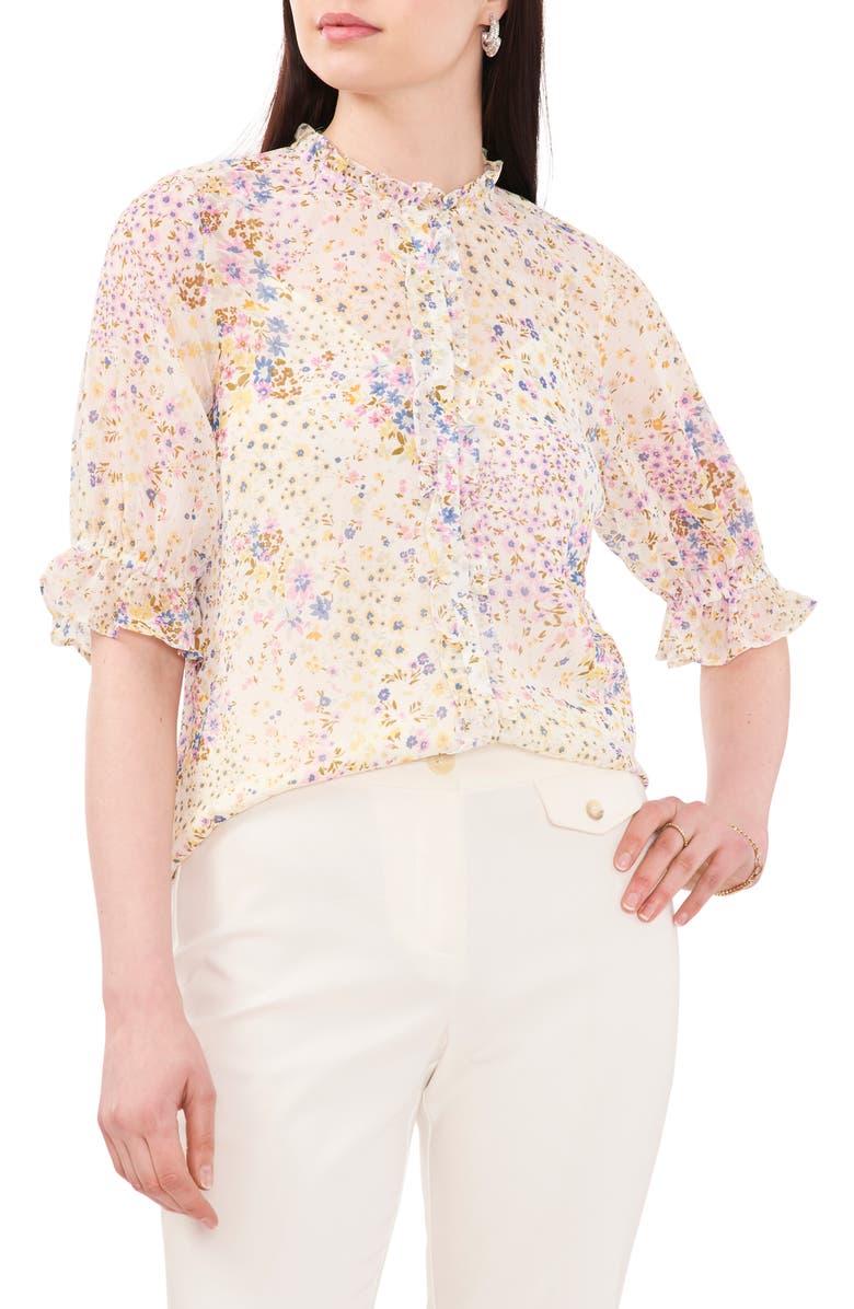 Chaus Floral Ruffle Edge Blouse, Main, color, Ivory/ Yellow 131