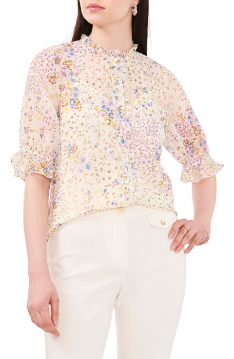 Floral Ruffle Edge Blouse